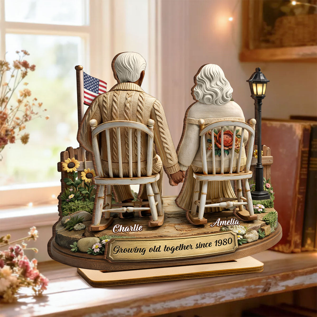 3D Effect Couple Sitting Together - Personalized 2-Layered Wooden Plaque - Heartfelt Valentine's Day Gift for Him, for Her