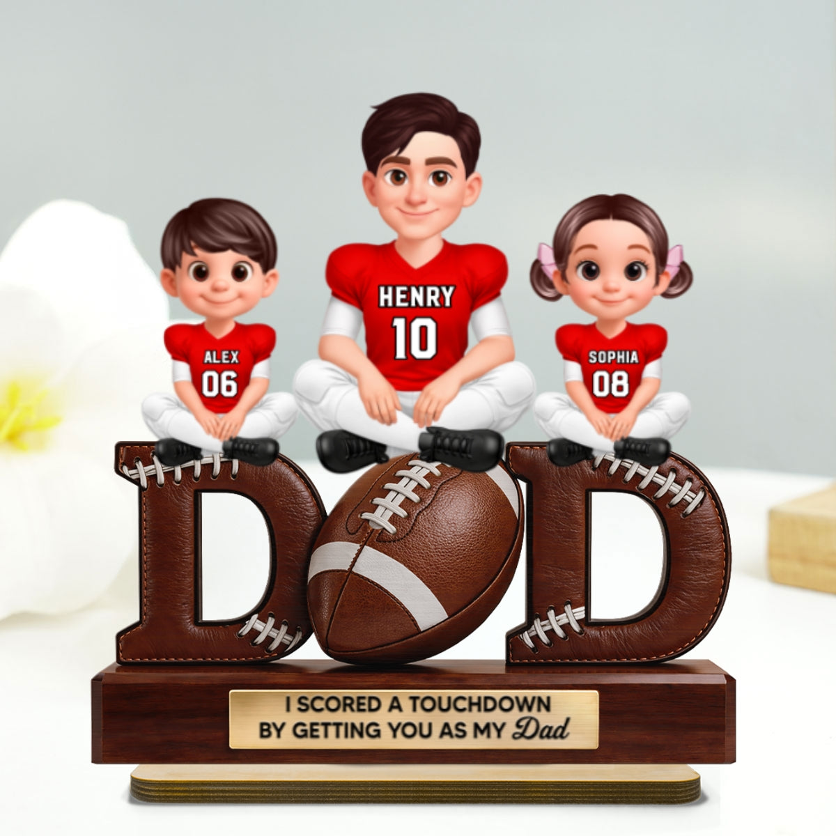 American Football Daddy's Dream Team - Personalized 2-Layered Wooden Plaque -  Gift For Dad