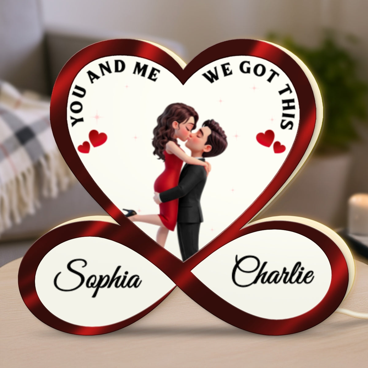 Couple Hugging Kissing Eternal Love Infinity Heart - Personalized Light Box - Heartfelt Gift For Couple
