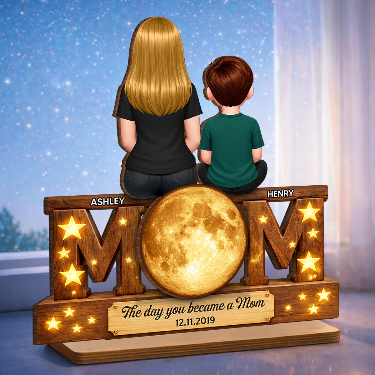 The Day You Became A Mom Daughter Son - Personalized 2-Layered Wooden Plaque - Heartfelt Gift For Mom, Grandma