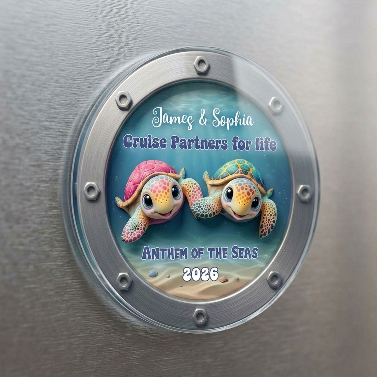 Happy Sailing Turtle Couple 2D Flat - Personalized Cruise Ship Door Magnet - Cruise Trip Decoration