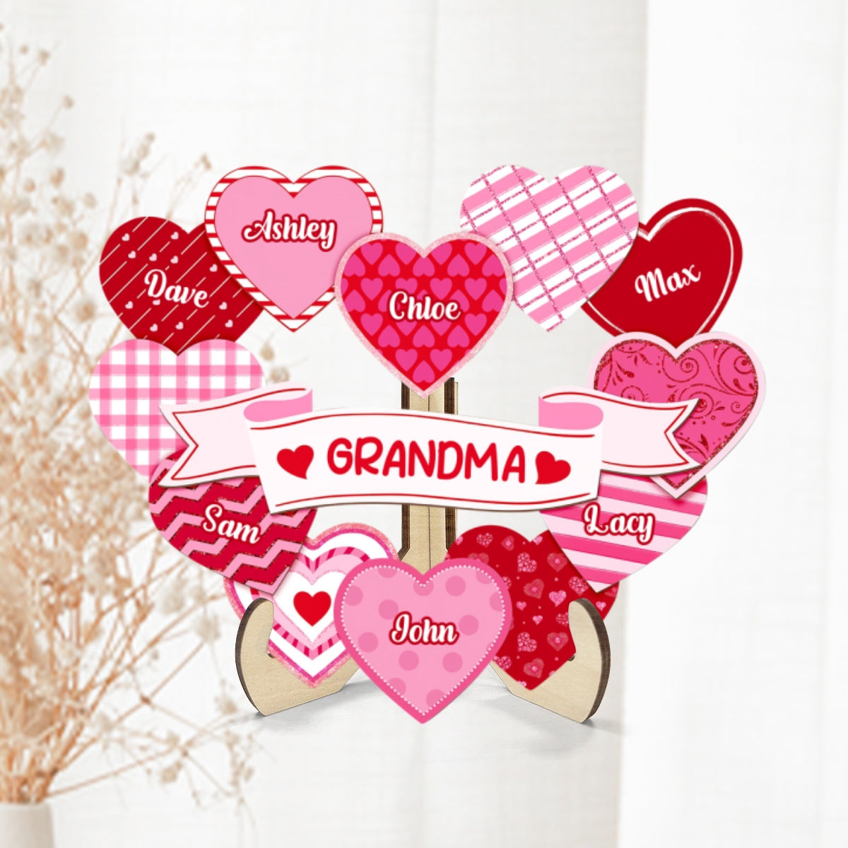 Grandma's Sweethearts Coquette Valentine's Day - Personalized 2-Layer Wooden Plaque - Home Decor Gift For Grandma