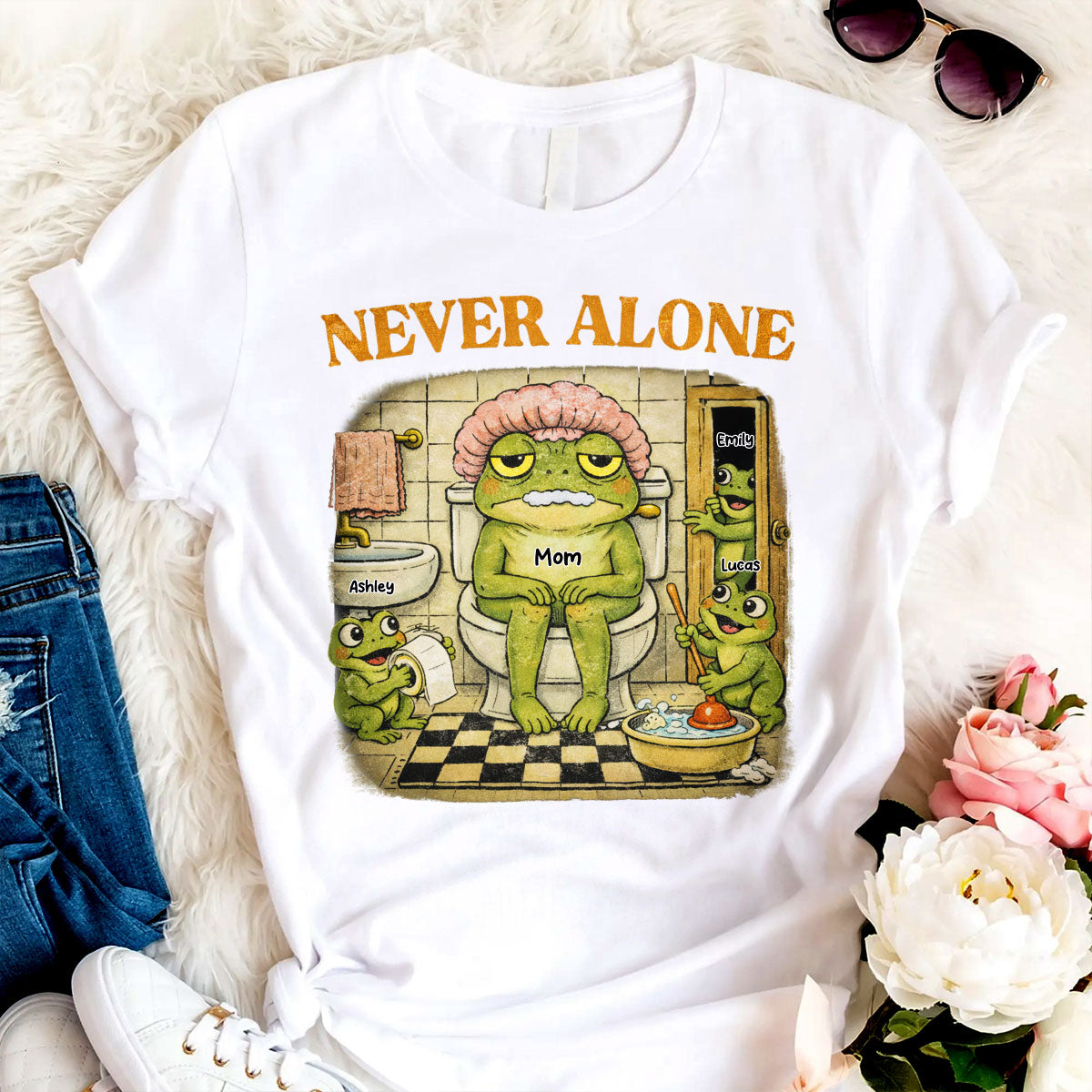 Never Alone Retro Frog - Personalized Shirt - Funny Mother's Day Gift for Mom, Wife, Mom Humor