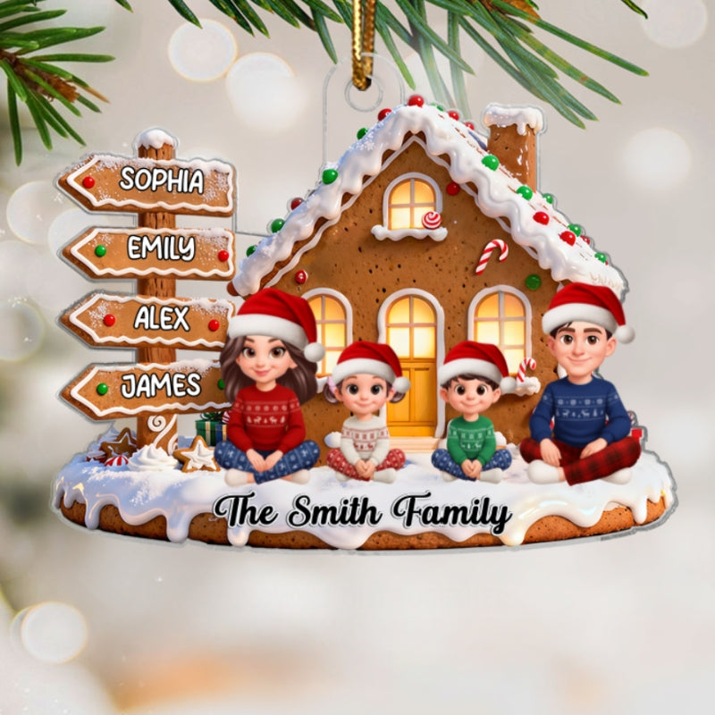 3D Effect Christmas Gingerbread Cake House Beautiful Family Together - Personalized Acrylic Ornament