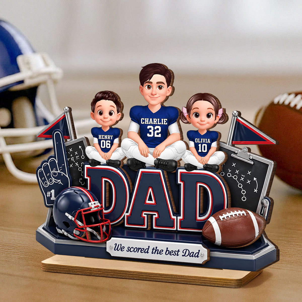 American Football We Scored The Best Dad - Personalized 2-Layered Wooden Plaque - Heartfelt Gift For Football Dad, Gift For Husband