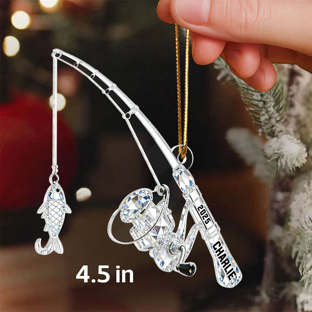 Fishing Rod - Personalized Acrylic Ornament - Christmas Gift for Fishing Lover