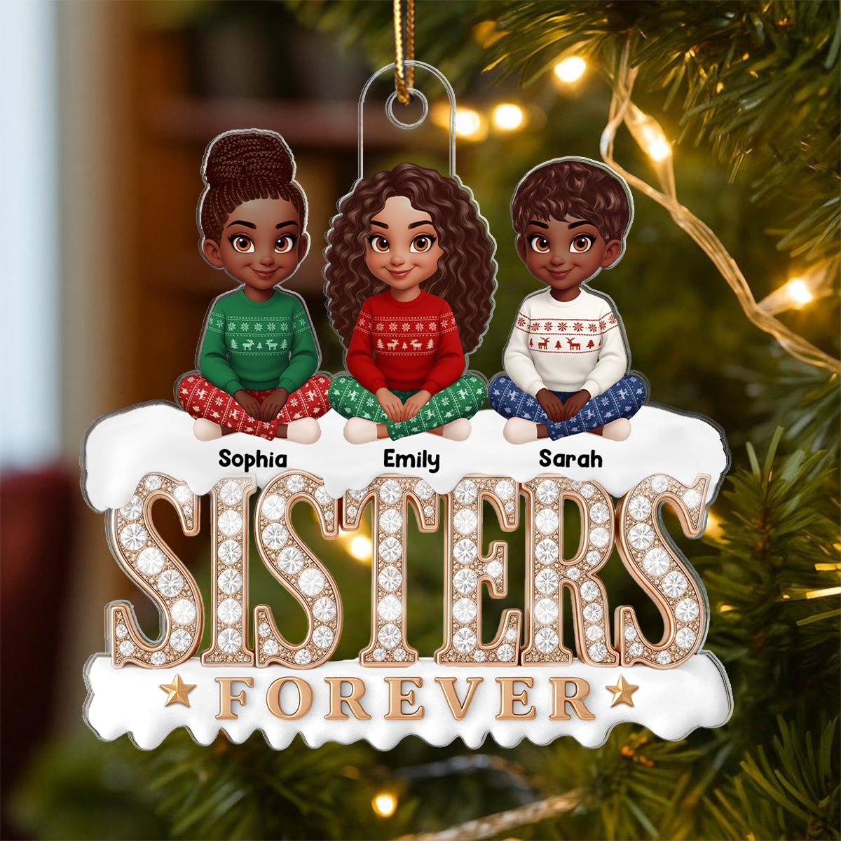 3D Shining Effect Beautiful Sisters Forever - Personalized Acrylic Ornament - Gift For Sisters