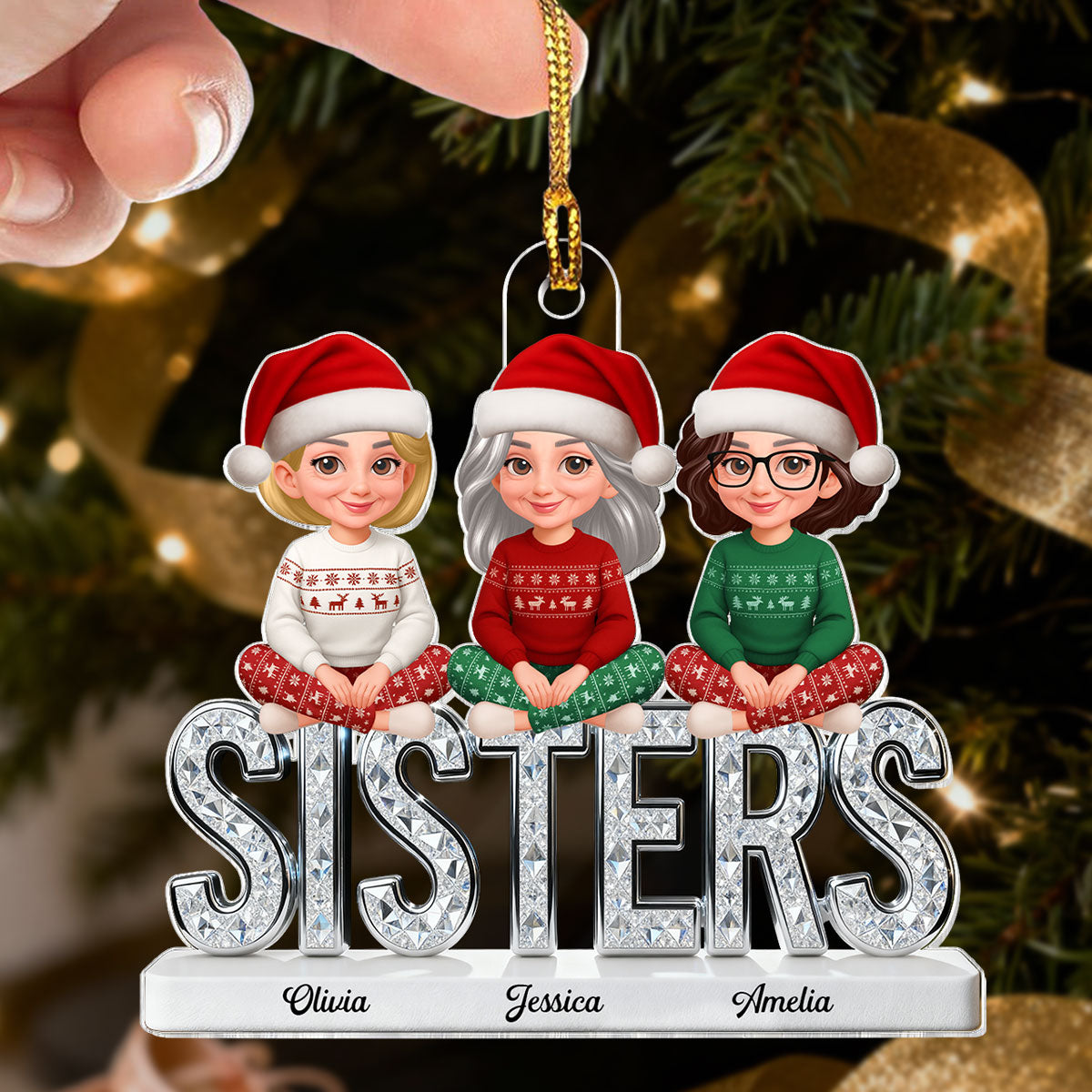3D Shining Effect Sisters Forever Together Beautiful Women - Personalized Acrylic Ornament - Gift For Sisters