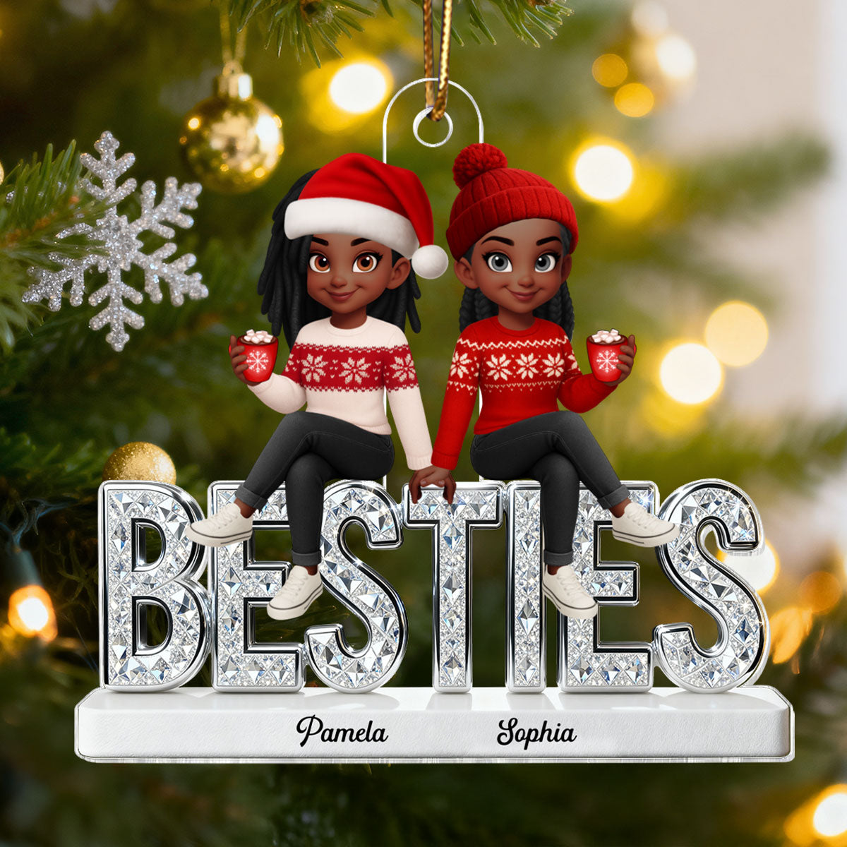 Beautiful Besties Forever Together Christmas - Personalized Acrylic Ornament - Gift For Best Friends