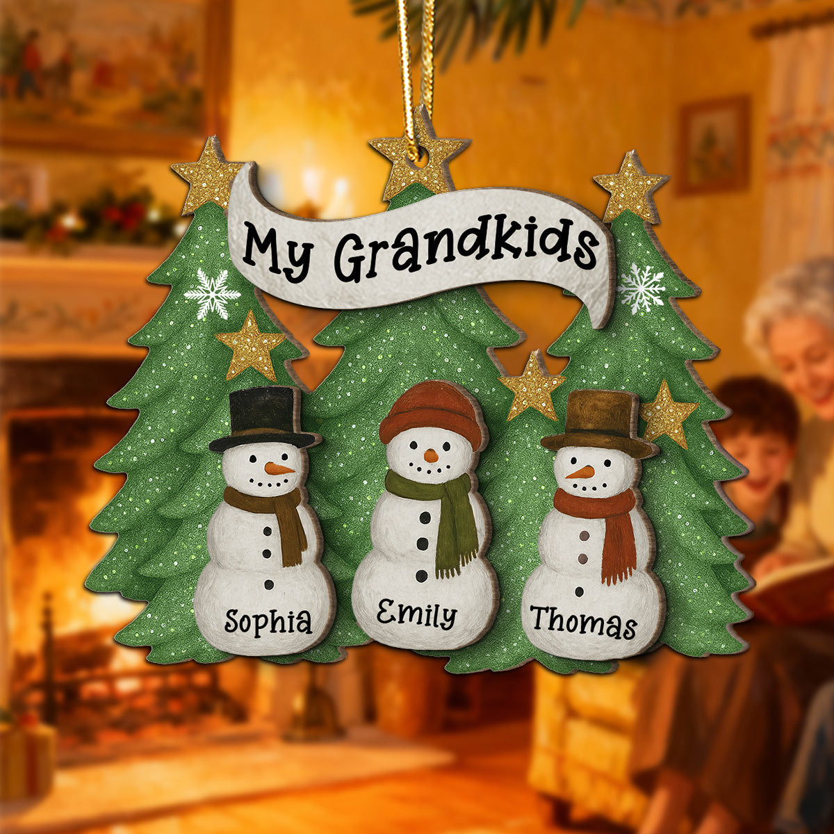 Snowman Grandparent Grandchildren Family Christmas Tree - Personalized 2-Layer Wooden Ornament