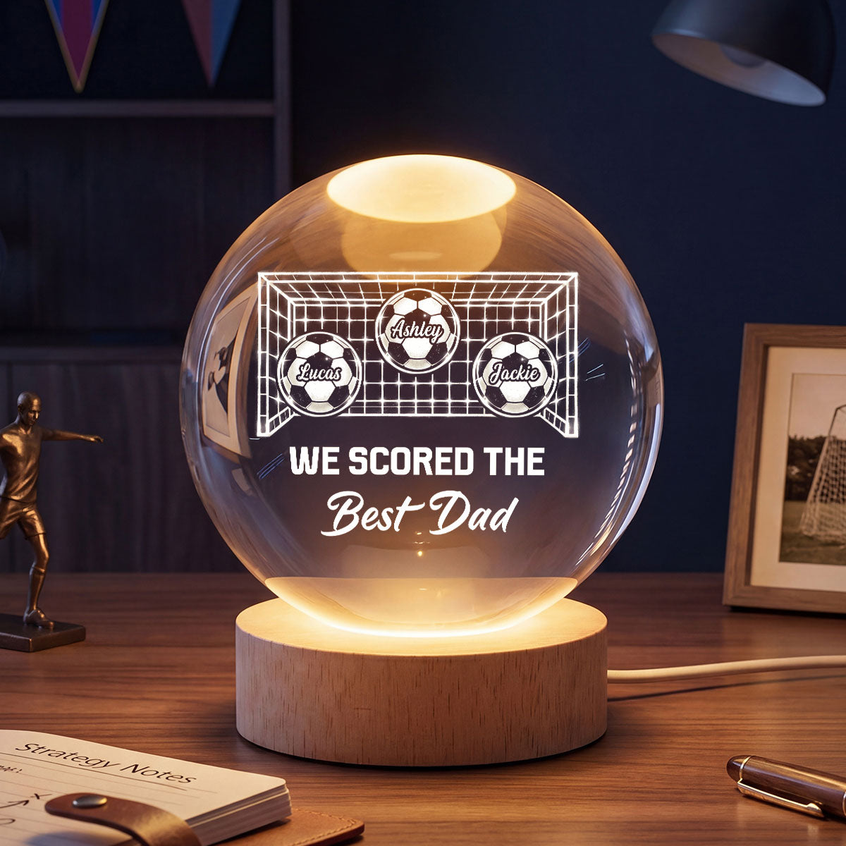 We Scored The Best Dad Soccer Dad - Personalized Crystal Ball LED Night Light - Heartfelt Gift For Soccer Dad, Gift For Husband