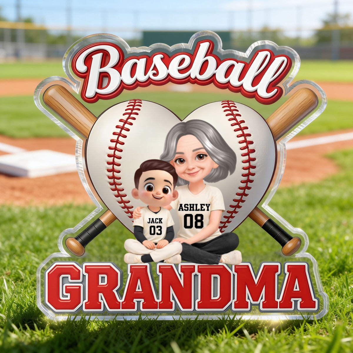 Little Sluggers Crew Baseball Grandma - Personalized Acrylic Block Plaque - Mother's Day Gift For Grandma, Mom