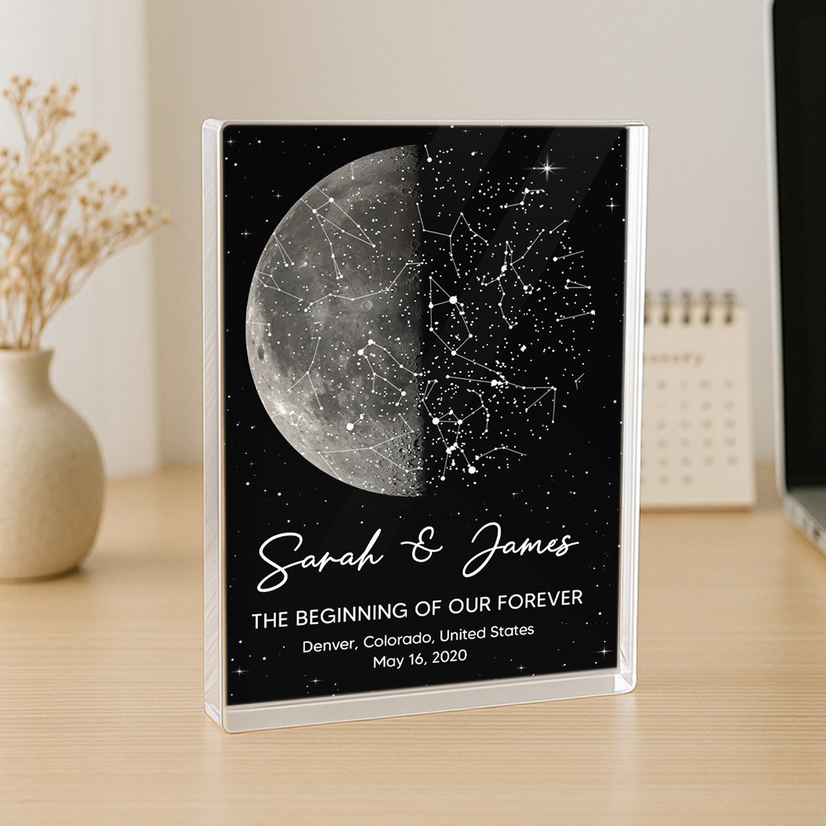 The Night It All Began Custom Moon Phase & Star Map - Personalized Acrylic Block Plaque - Gift For Couple