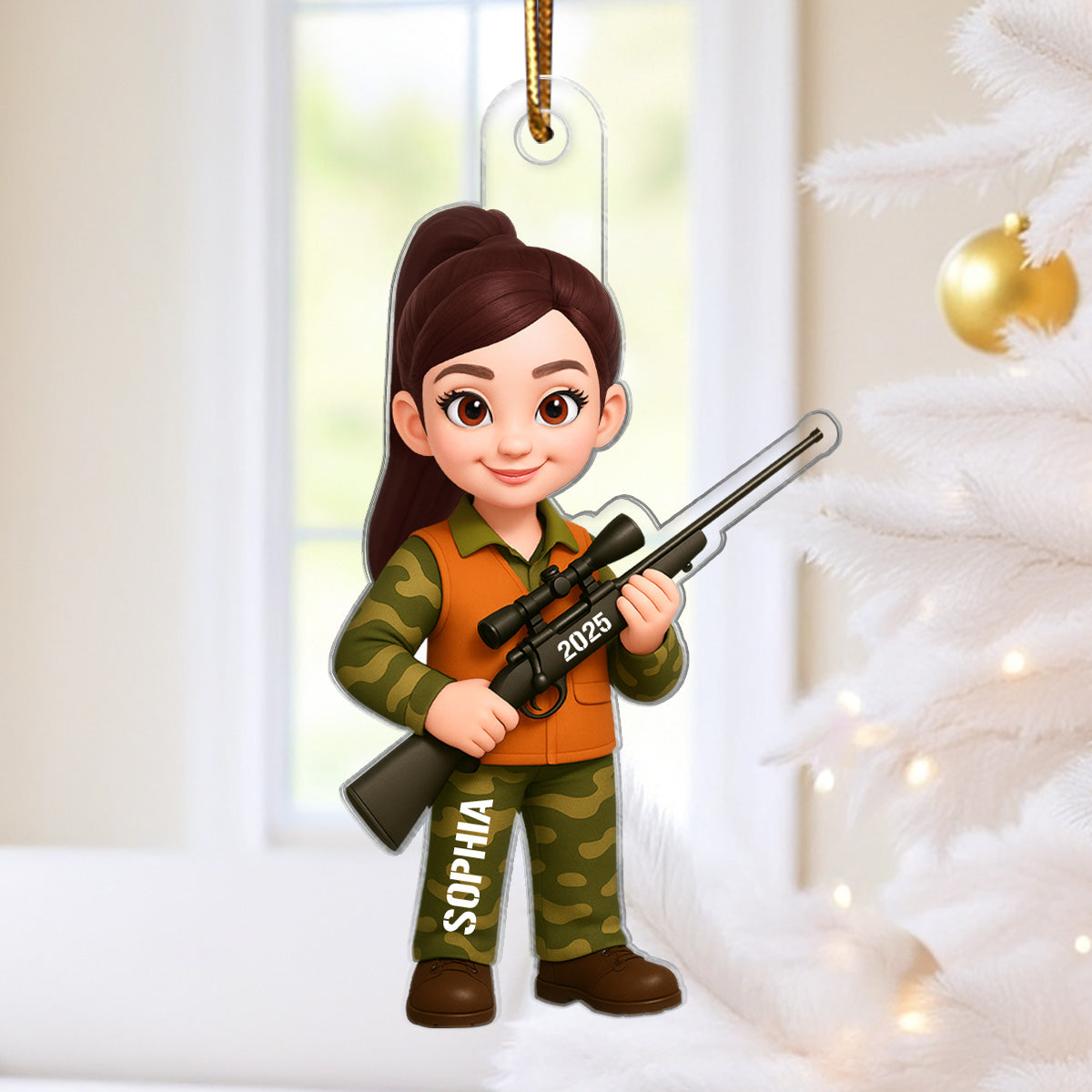 Christmas Boy Girl Hunting - Personalized Acrylic Ornament - Gift For Hunters, Hunting Lovers, Shooting Team, Grandson, Granddaughter
