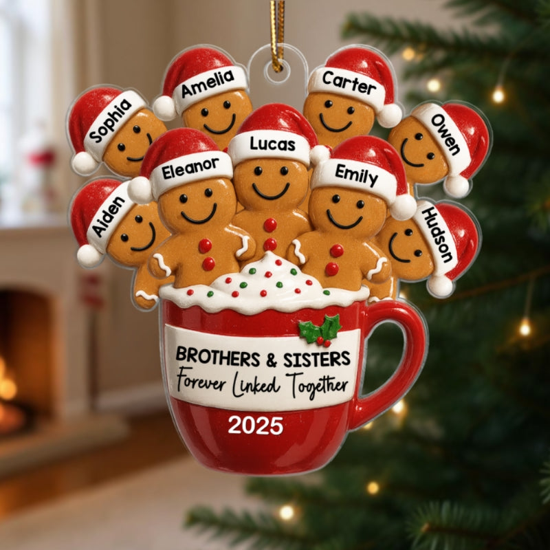 Gingerbread Brothers Sisters Siblings In Hot Cocoa Christmas Personalized Acrylic Ornament