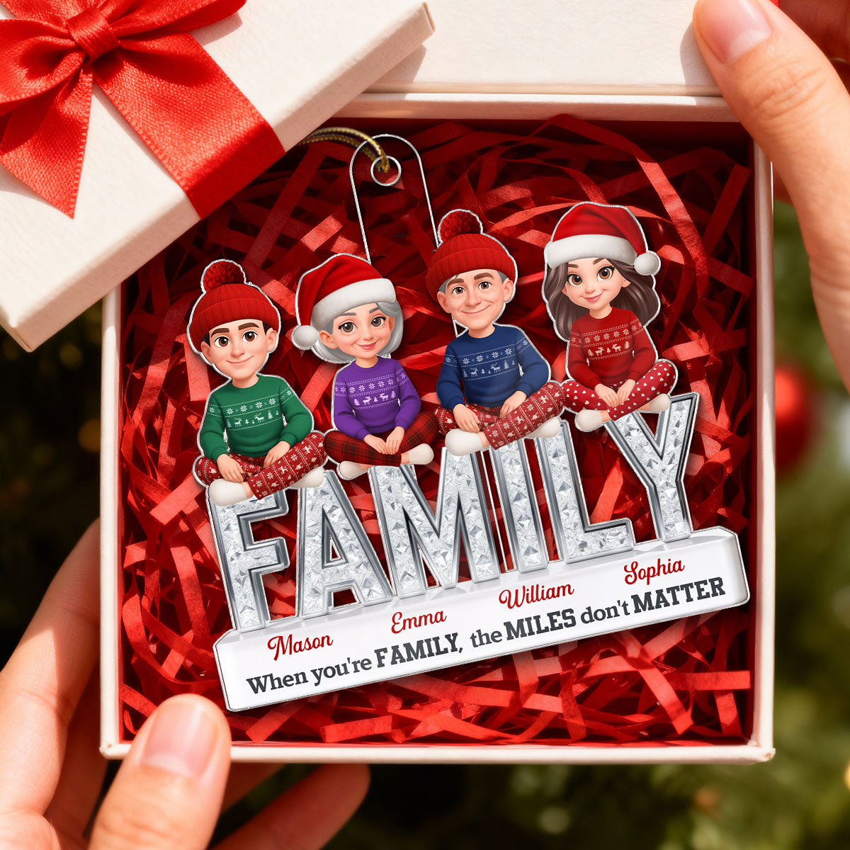 3D Shining Effect Family Forever - Personalized Acrylic Ornament - Christmas Gift For Family