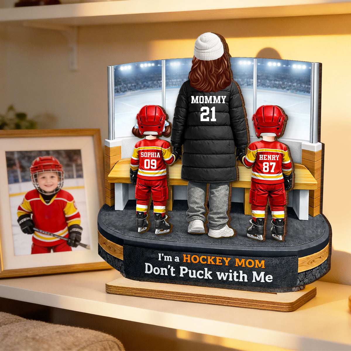 I'm A Hockey Mom Bench Area - Personalized 2-Layered Wooden Plaque - Gift For Hockey Mom