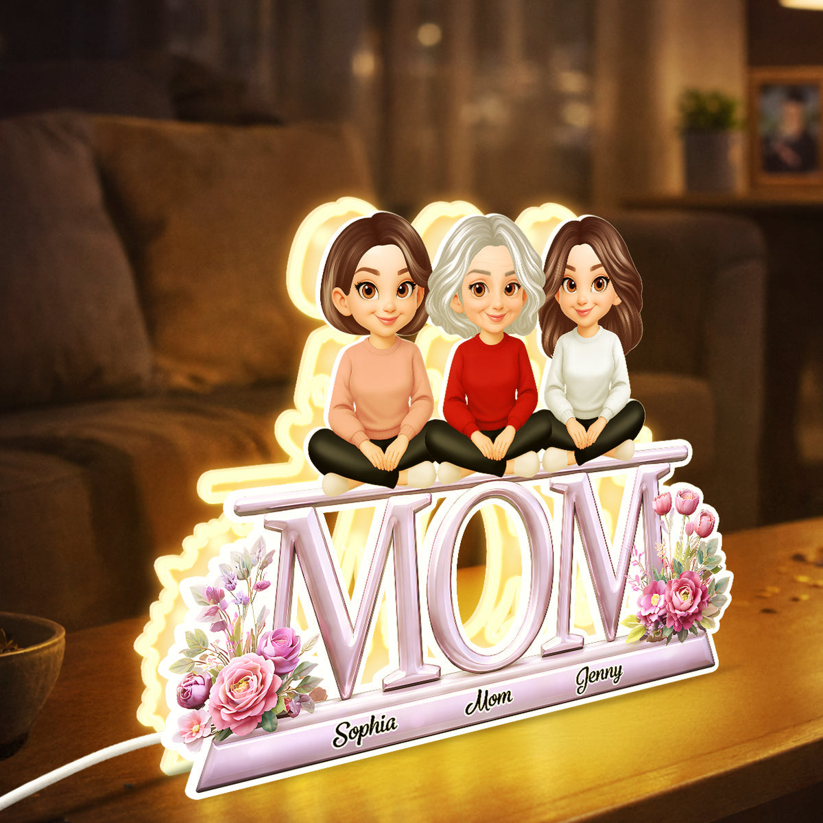 Lovely Mom And Kids - Personalized Light Box - Heartfelt Gift For Mom, Grandma