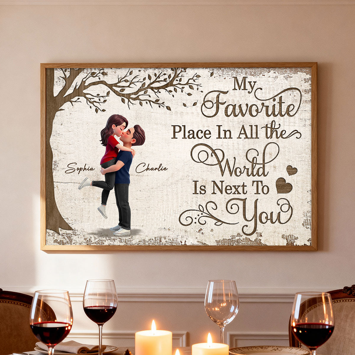 Eternal Love Couple Hugging Kissing Under Tree - Personalized Poster - Valentine's Day Gift For Couple