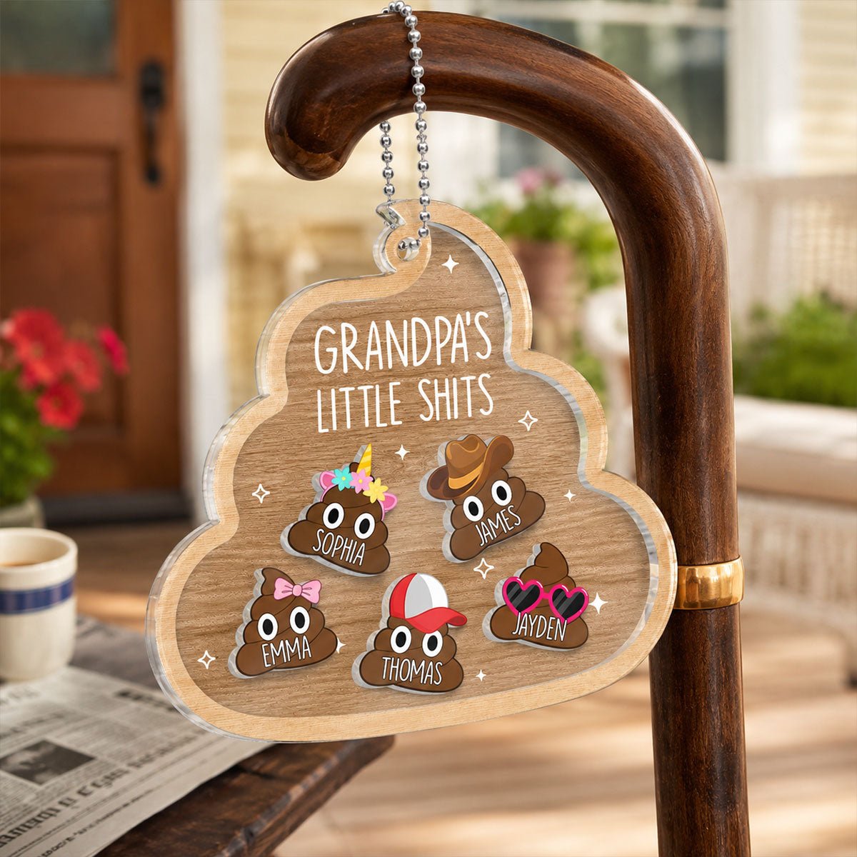 Grandpa's Little Turds - Personalized Shaker Car Ornament - Funny Father's Day Gift For Grandpa
