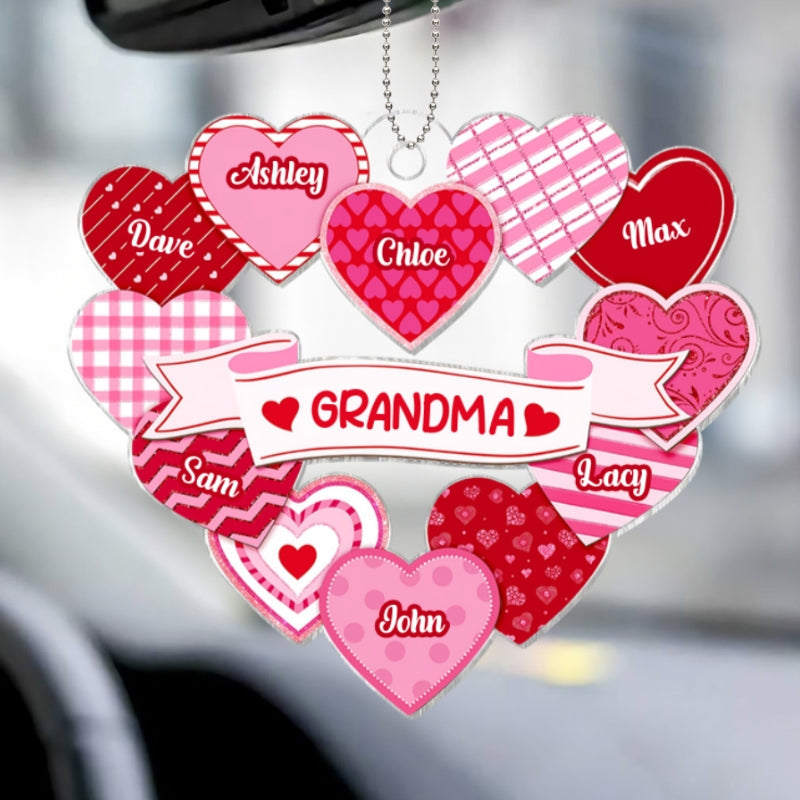 Grandma's Sweethearts Coquette Valentine's Day - Personalized Car Hanger Ornament - Gift For Grandma