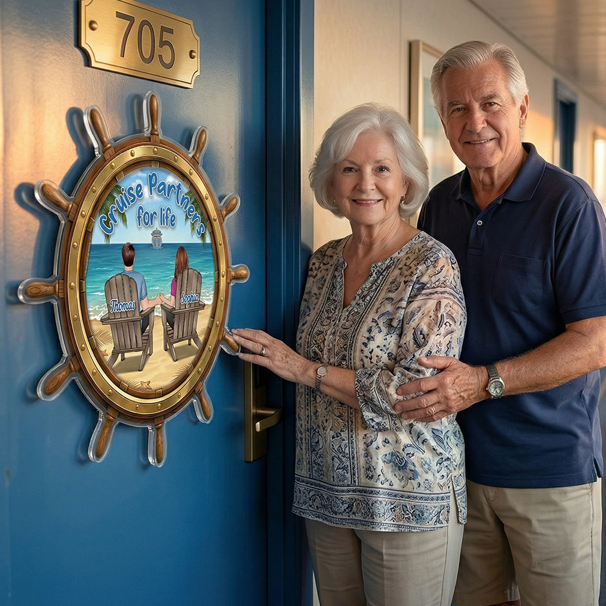 Cruise Partners For Life Back View Couple On Deck - Personalized Cruise Ship Door Magnet - Cruise Trip Keepsake