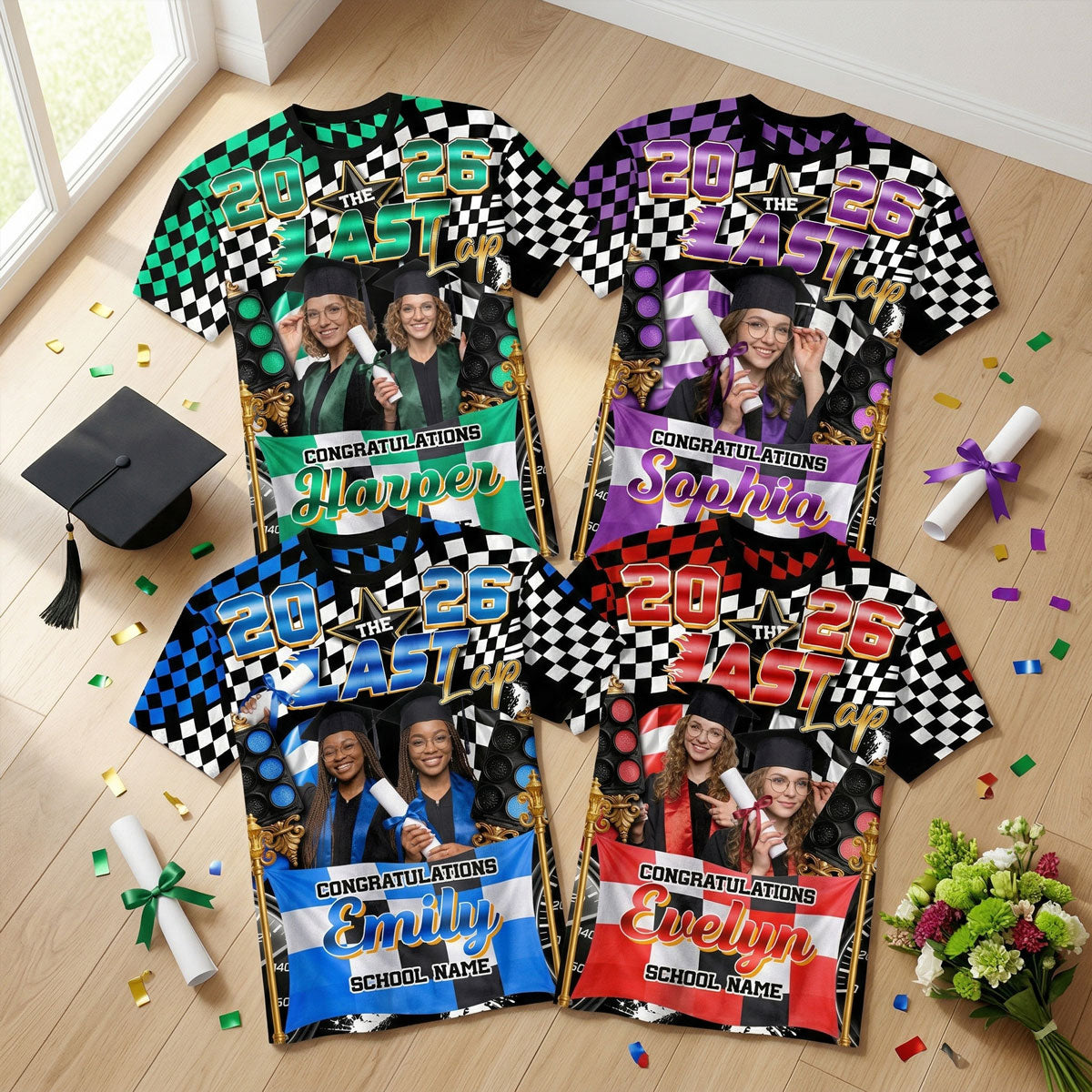 The Last Lap Racing Pattern Class Of A Graduate Custom Photo - Personalized Shirt - Family Matching Graduation Shirt, Graduation Party Gift, Senior Class of 2026