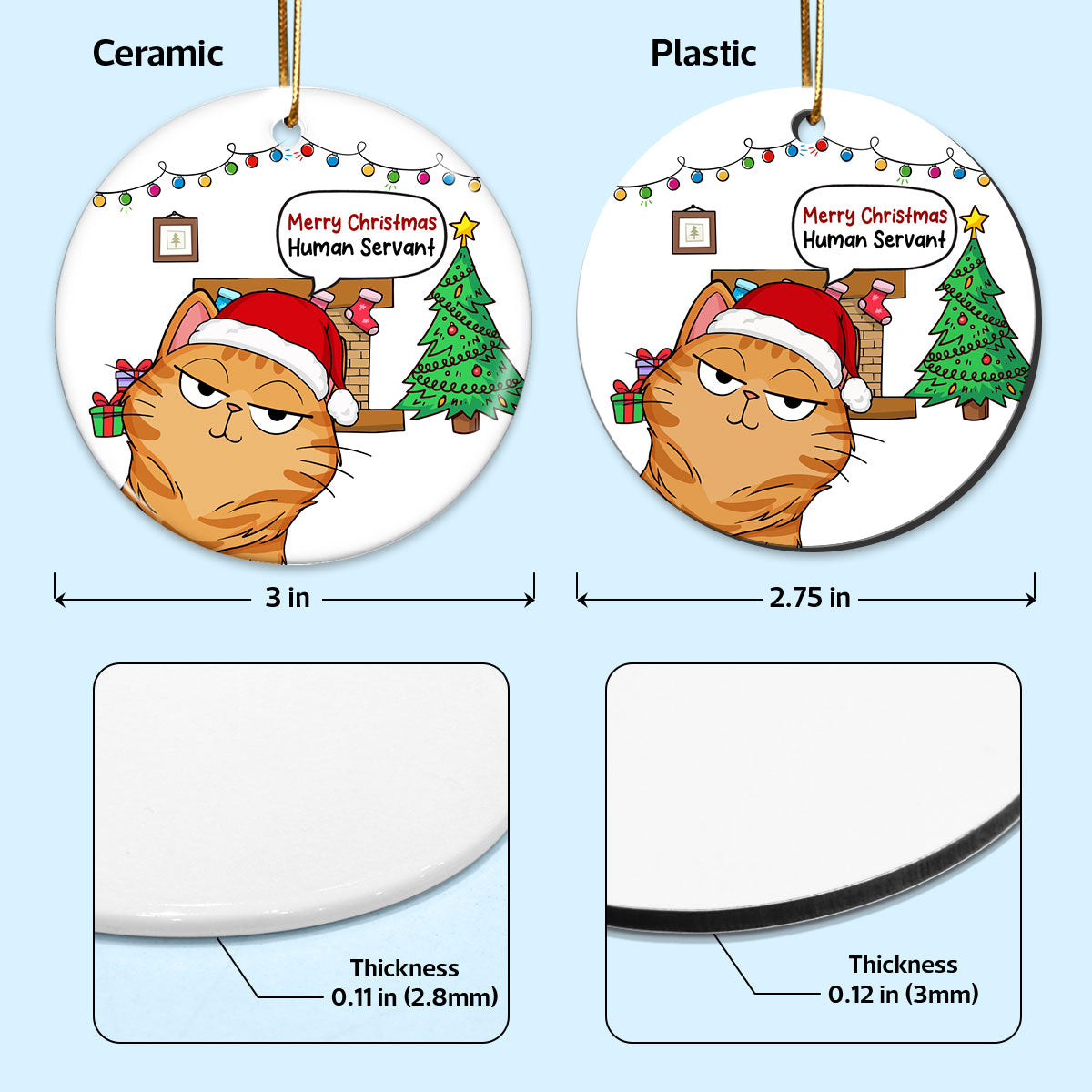 Christmas Fluffy Funny Cats Expressions Merry Christmas Human Servant Personalized Circle Ornament