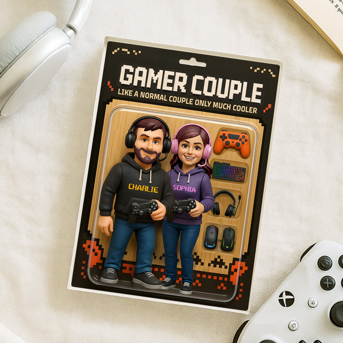 Gamer Couple Cooler Custom Action Figure - Personalized Acrylic Block Plaque - Anniversary, Valentine's Day Gift, Gift For Him, Gift For Her