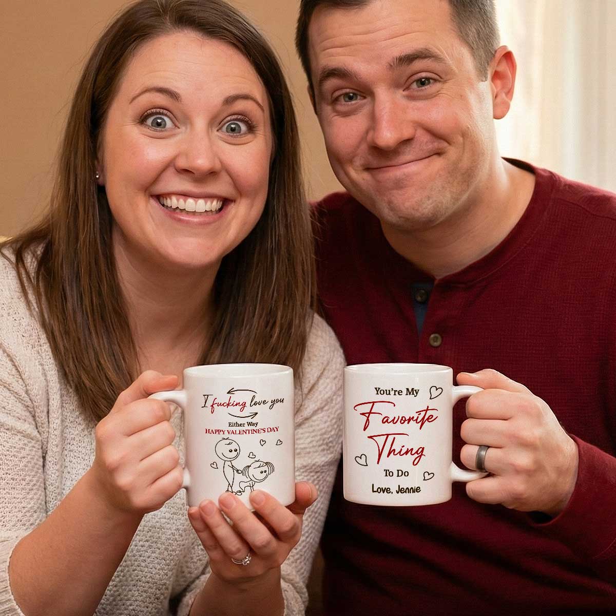 I Fcking Love You Funny Inappropriate Stick Couple - Personalized Mug - Valentine's Day Gift For Him, For Her