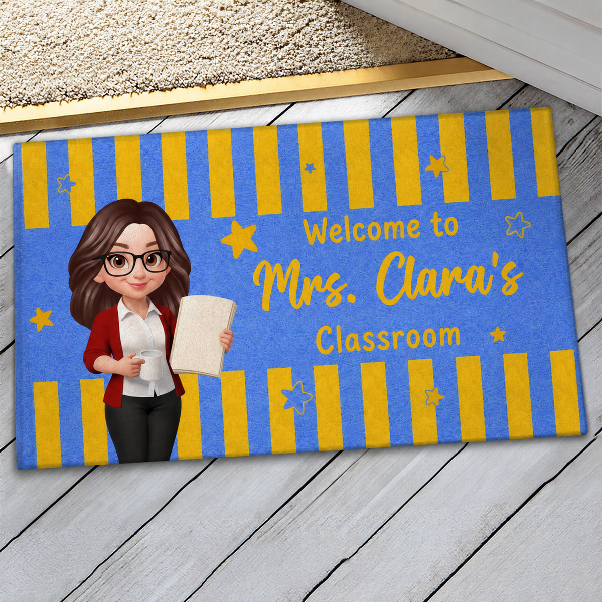 Welcome To Teacher Classroom Striped Color - Personalized Doormat - Back To School Gift For Teacher