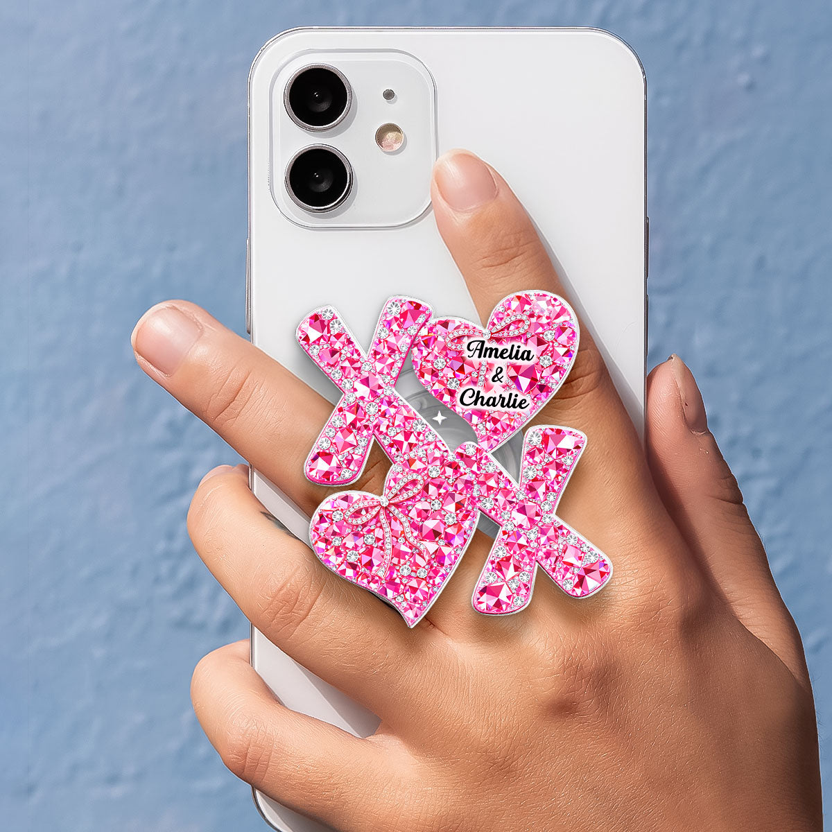 3D Effect Valentine Heart XOXO - Personalized Acrylic Magnetic Phone Grip - Anniversary, Valentine's Day Gift, Gift For Her