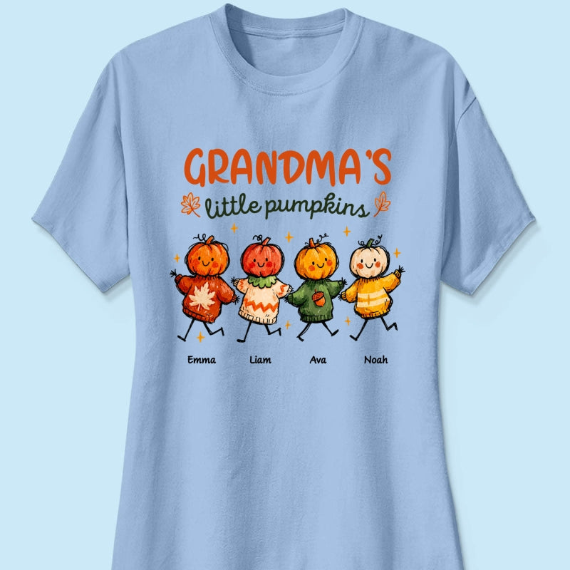 Grandma's Little Pumpkins Sweater Weather - Personalized Shirt - Trendy Fall Tee for Grandma