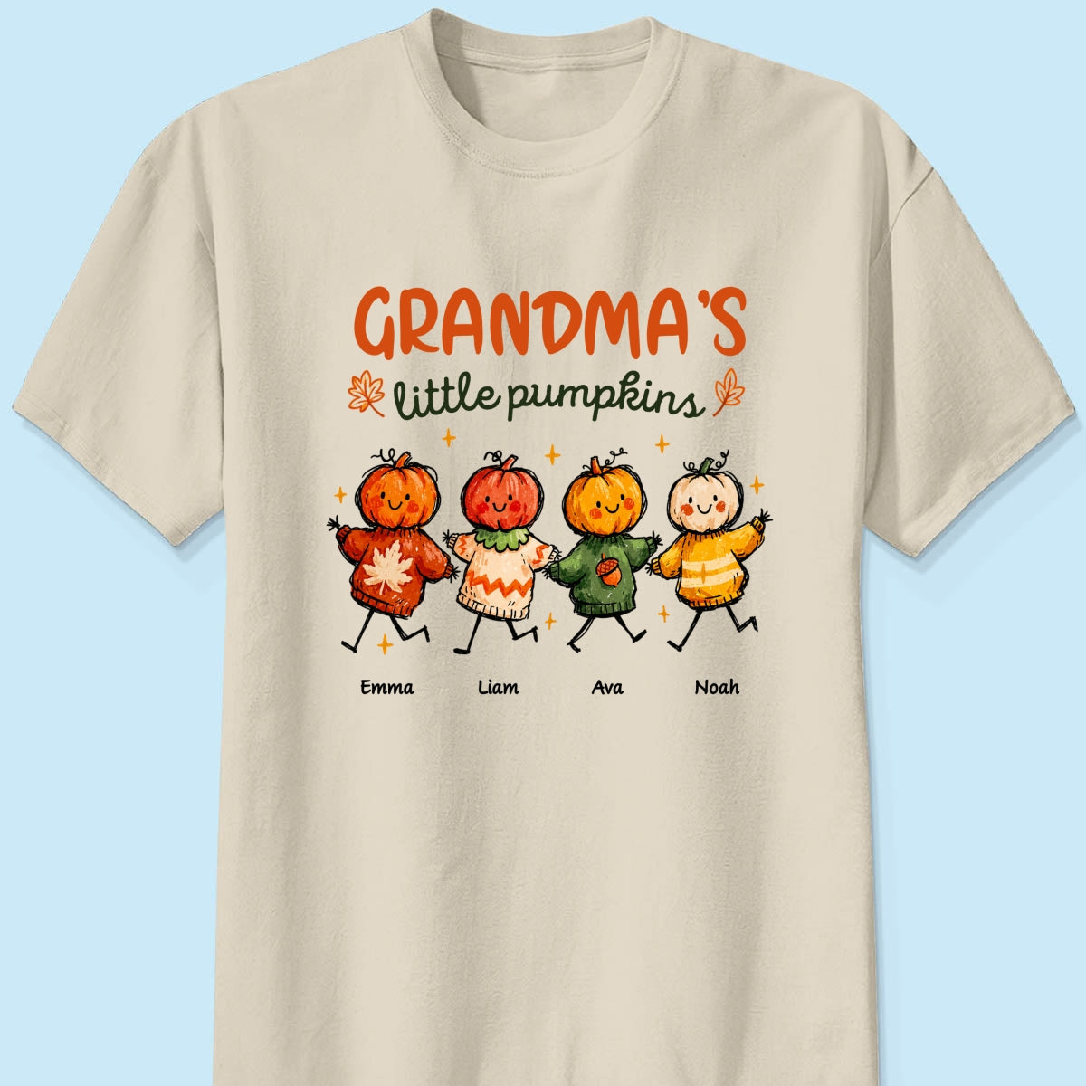 Grandma's Little Pumpkins Sweater Weather - Personalized Shirt - Trendy Fall Tee for Grandma