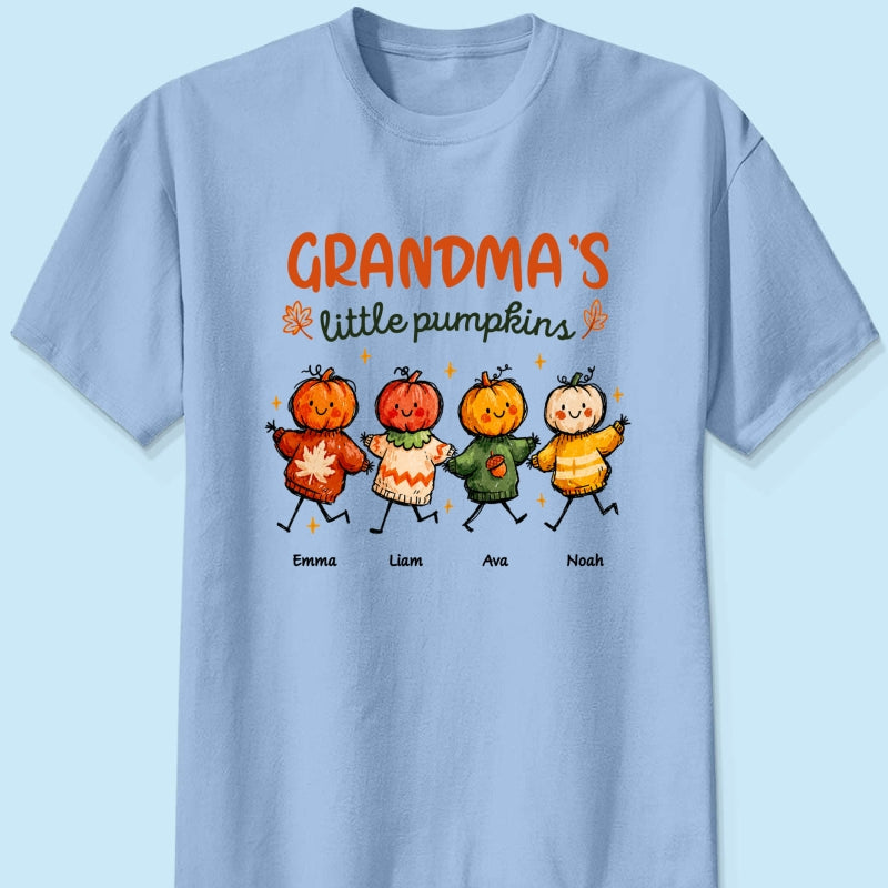 Grandma's Little Pumpkins Sweater Weather - Personalized Shirt - Trendy Fall Tee for Grandma