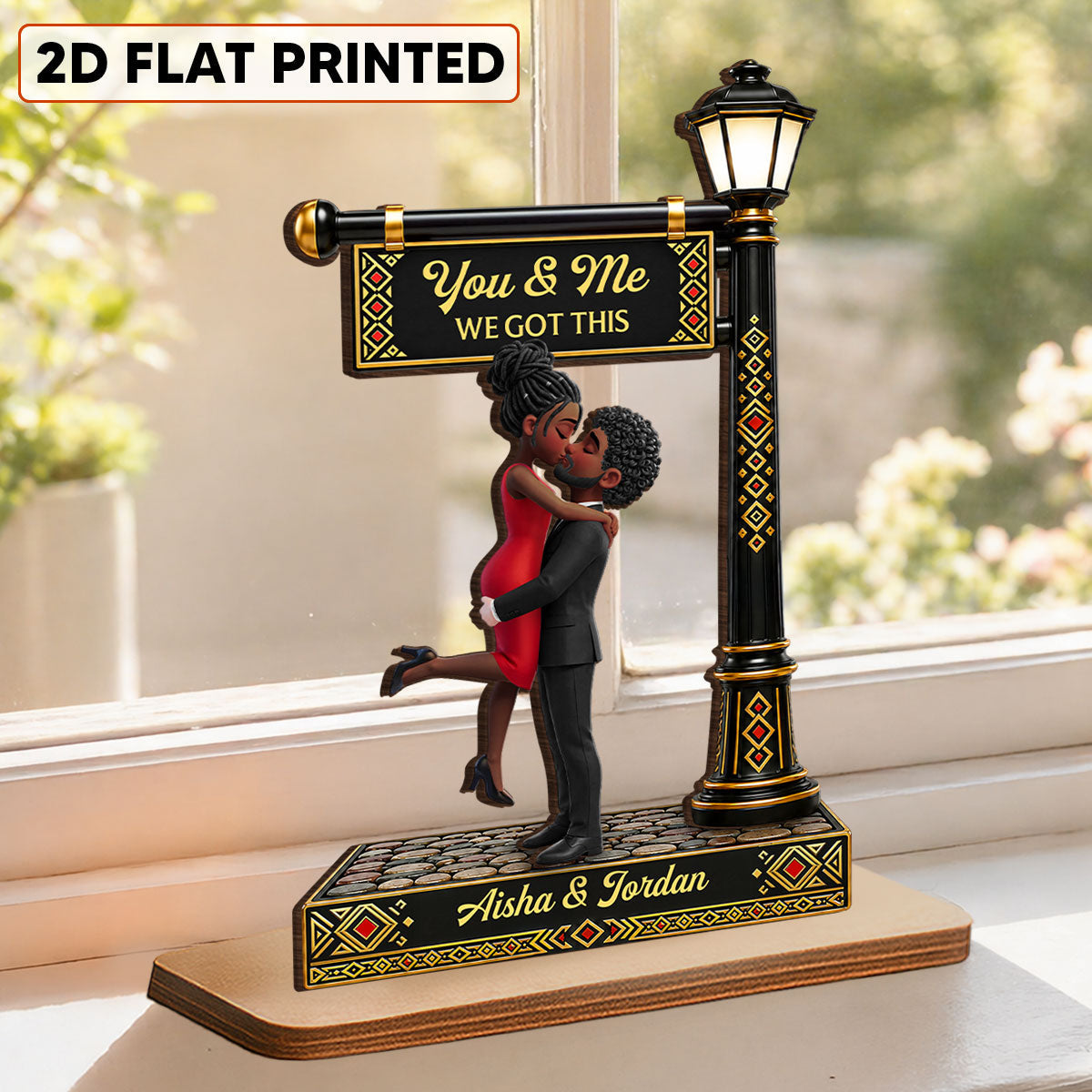 Everlasting Love Couple Together Tribal Pattern Lamp Post - Personalized 2-Layered Wooden Plaque - Anniversary Gift For Couple