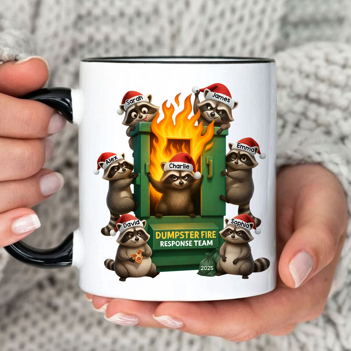 Cunning Raccoon Office Chaos Dumpster Fire Response Team - Personalized Mug - Funny Holiday Gift for Coworkers