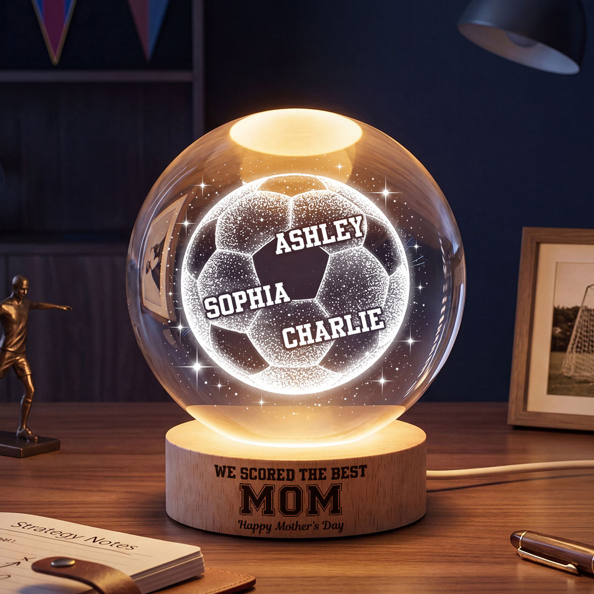 We Scored The Best Soccer Mom - Personalized Crystal Ball LED Night Light - Mother's Day Gift for Mom, Wife