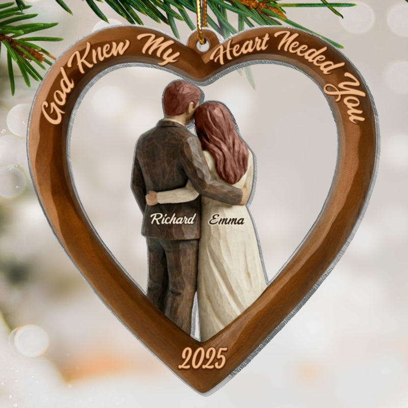 Couple Heart Christmas Faux Wood - Personalized Acrylic Ornament - Unique Christmas Gift For Grandma, Grandpa, Old Couple