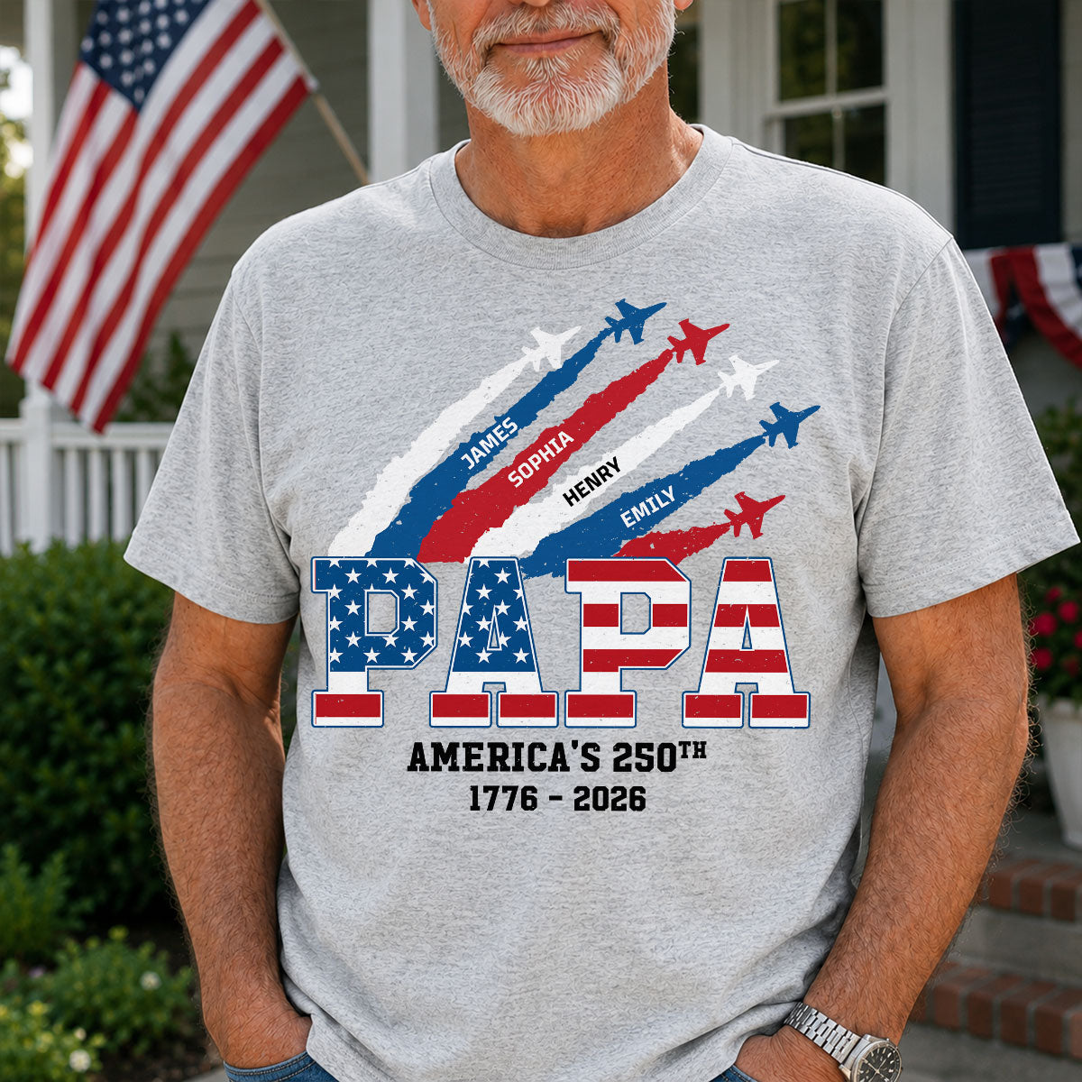 Proud Dad Grandpa Nation Flag American 250th Anniversary Light Color - Personalized Shirt - Gift For Dad, Grandpa