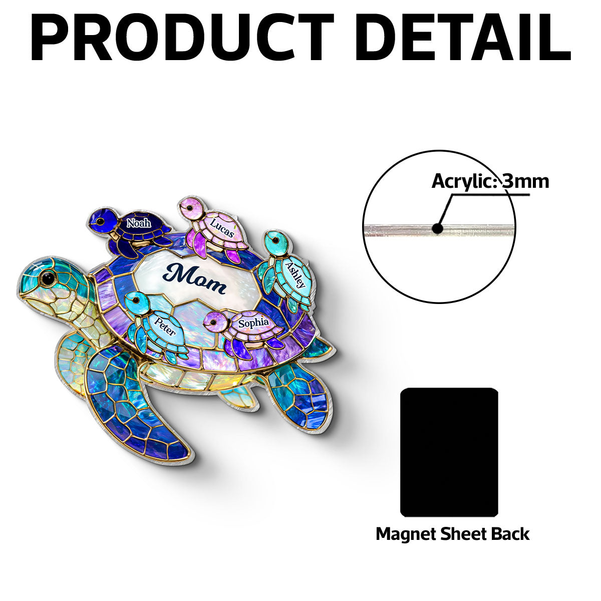 Mom Grandma Sea Turtle - Personalized Acrylic Fridge Magnet - Mother's Day Gift for Her