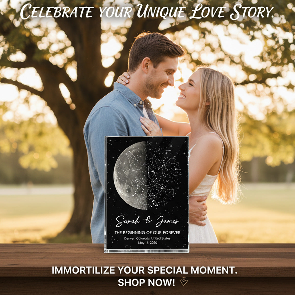 The Night It All Began Custom Moon Phase & Star Map - Personalized Acrylic Block Plaque - Gift For Couple