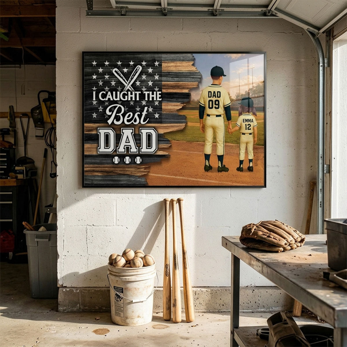 Half Nation Flag We Caught The Best Dad Baseball - Personalized Poster - Father's Day Gift For Baseball Dad
