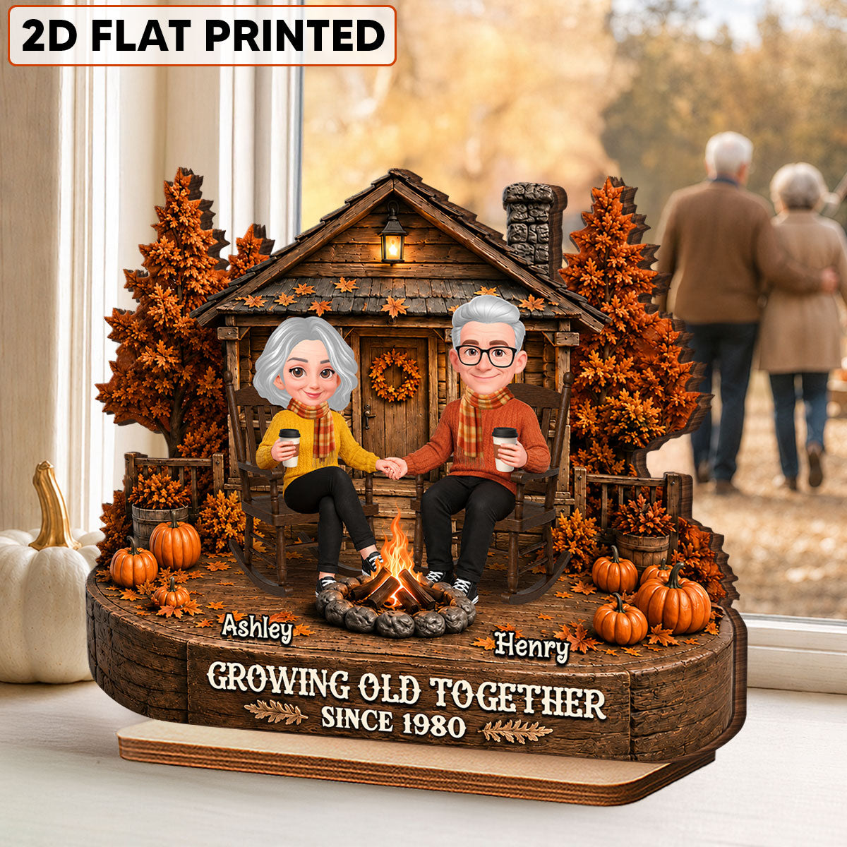 Holding Hands Couple Fall Season - Personalized 2-Layered Wooden Plaque - Gift For Couple, Him, Her