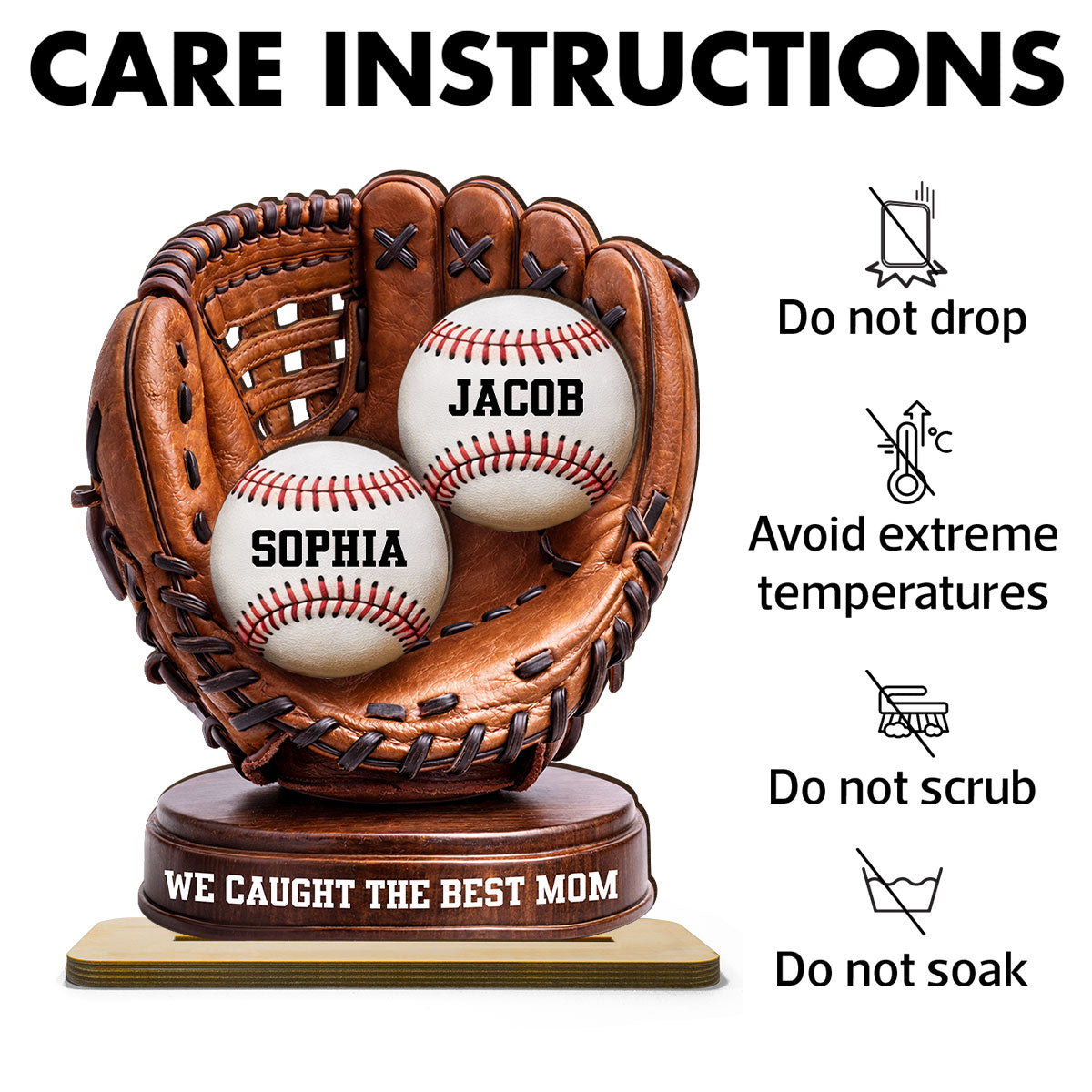 We Caught The Best Mom Baseball Glove - Personalized 2-Layered Wooden Plaque - Mother's Day Gift for Mom, Wife