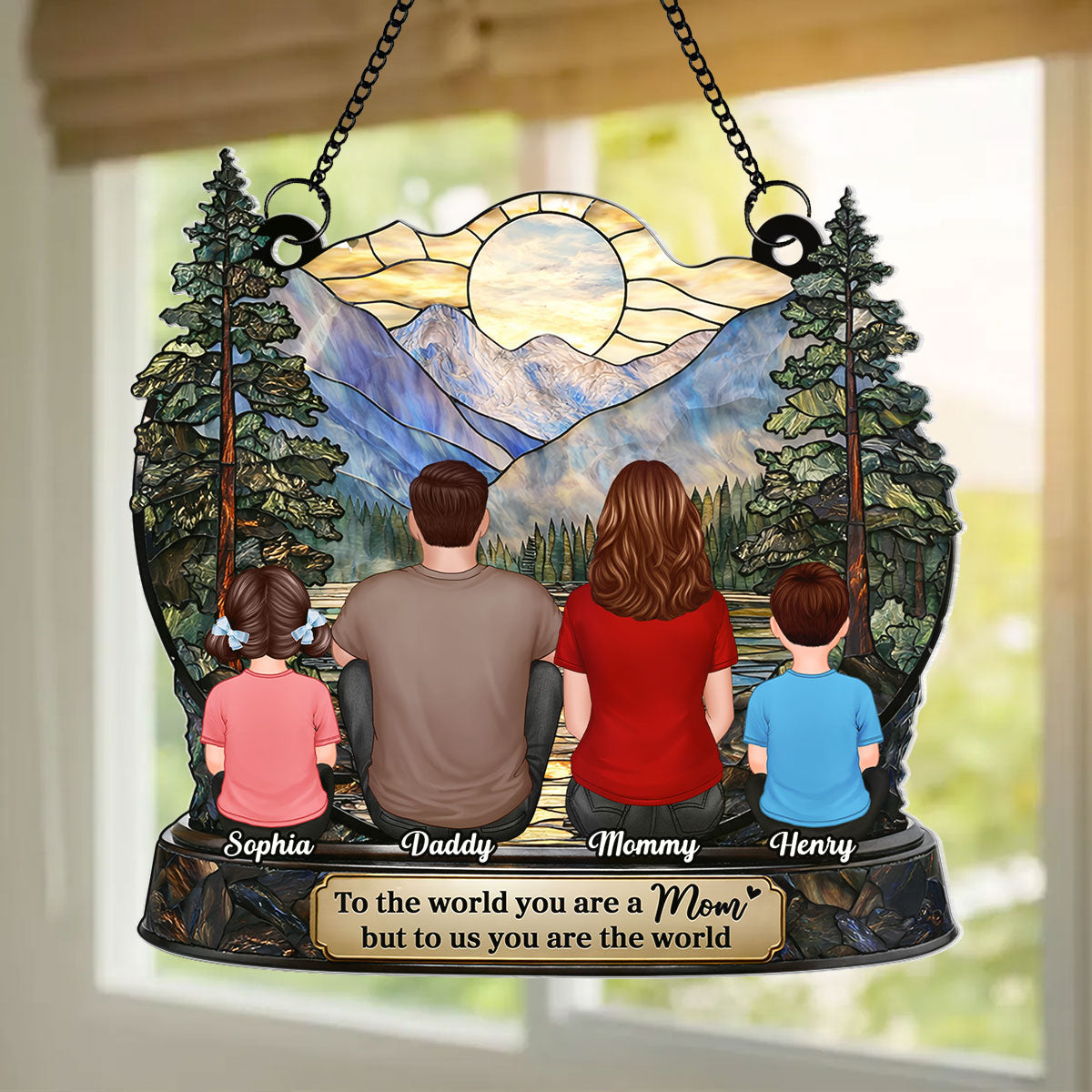 Mom to Us You Are the World - Personalized Acrylic Window Hanging Suncatcher - Heartfelt Mother's Day Gift for Mom, Wife