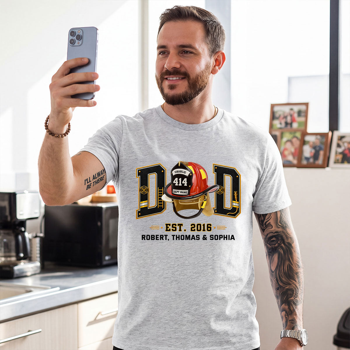 Proud Firefighter Dad Firefighter Helmet - Personalized Shirt - Father's Day Gift For Dad, Husband