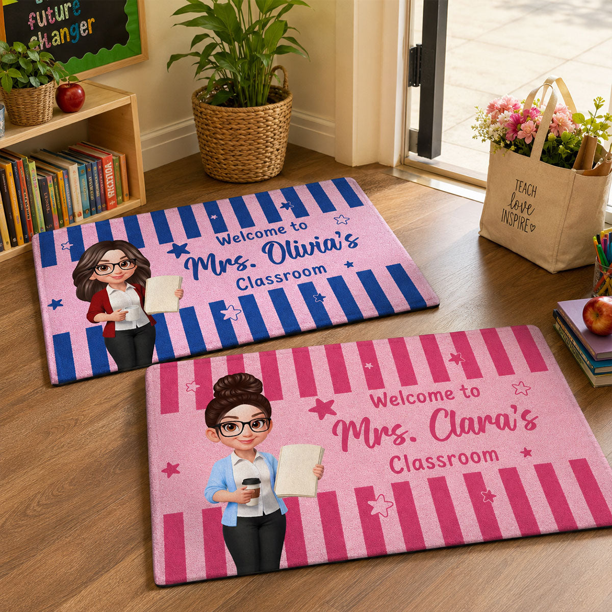 Welcome To Teacher Classroom Striped Color - Personalized Doormat - Back To School Gift For Teacher