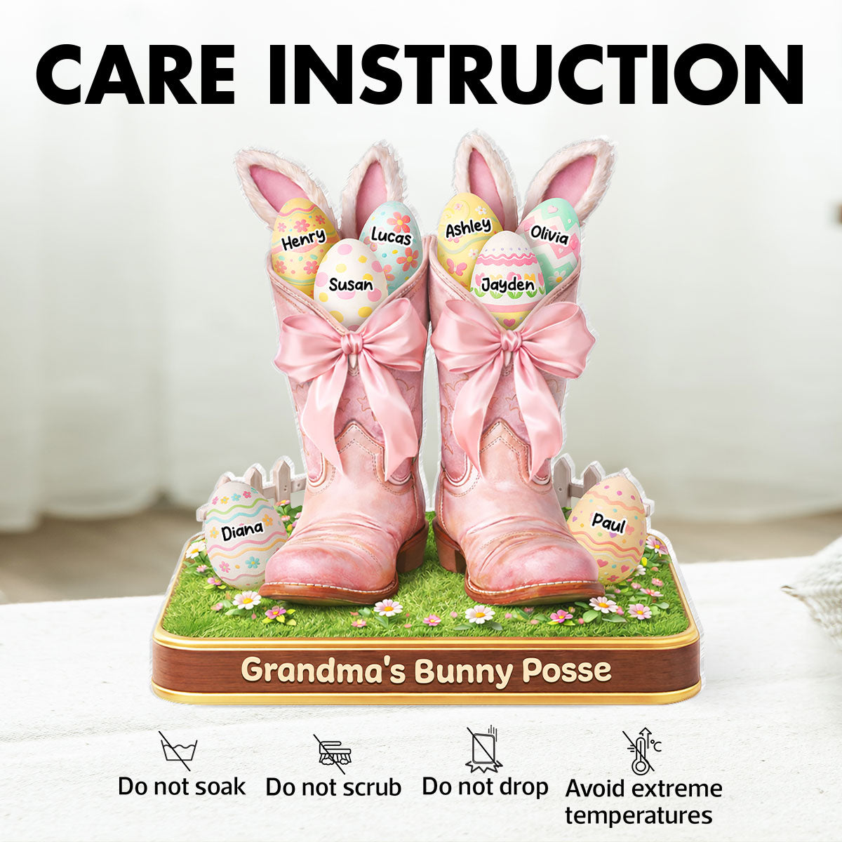 Grandma's Bunny Posse Howdy Easter - Personalized Acrylic Block Plaque - Gift For Grandma, Easter Home Decoration