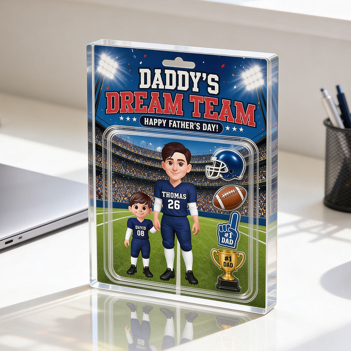 American Football Dad Daddy's Dream Team - Personalized Acrylic Block Plaque -  Gift For Football Dad, Husband